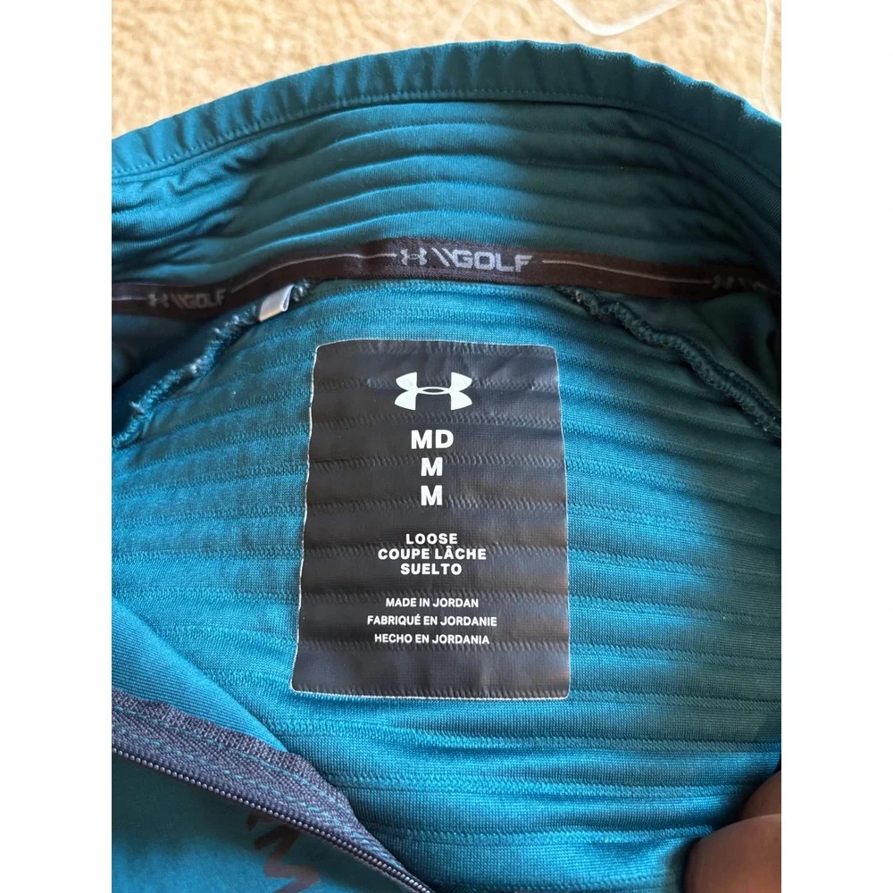 Under Armour Loose Fit Golf Pullover Mens Medium Teal Quarter Zip Long Sleeve‎
